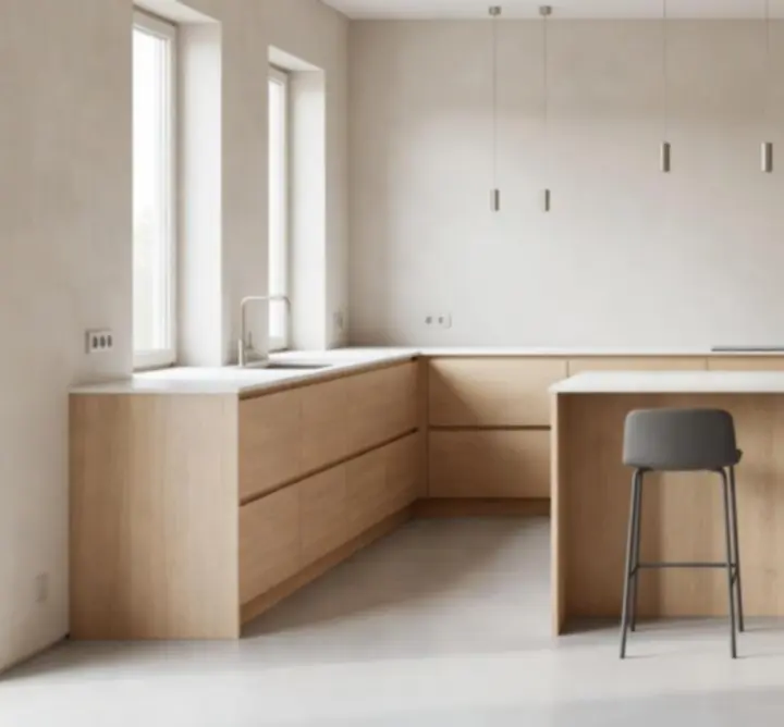 Jasna skandynawska kuchnia z dębowymi frontami i maksymalnym wykorzystaniem światła naturalnego