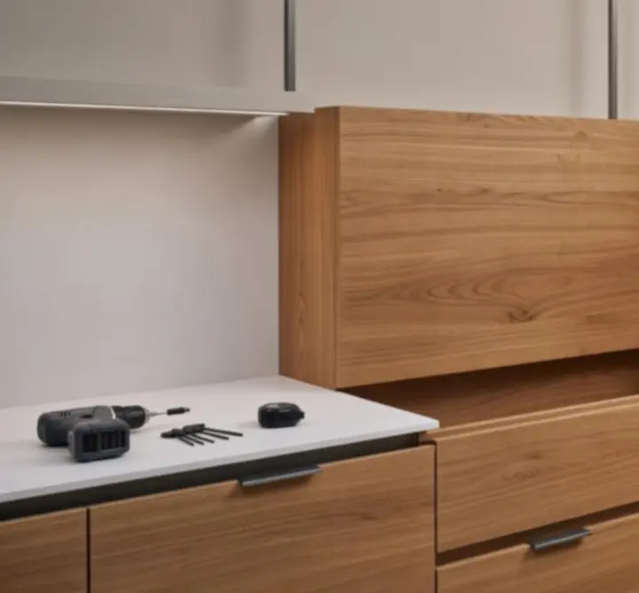 Proces precyzyjnej instalacji mebli przez specjalistów MebeloSync